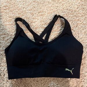Puma Women's Black Sports Bra with Gold Logo， Size S/P